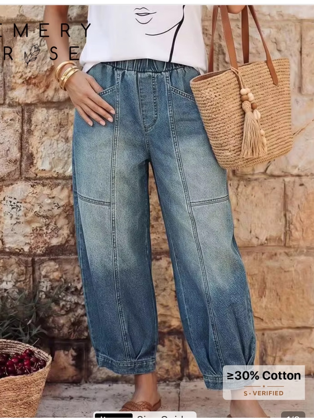 SHEIN Two-Tone Washed Blue Relaxed Wide-Leg Cropped Jeans